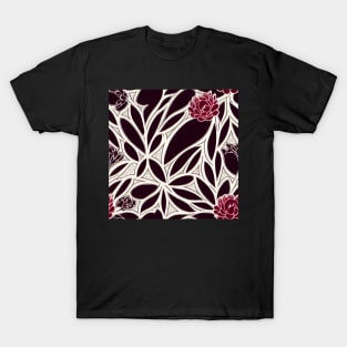 Vintage Floral Cottagecore  Romantic Flower Peony Design Black and White with Pink T-Shirt